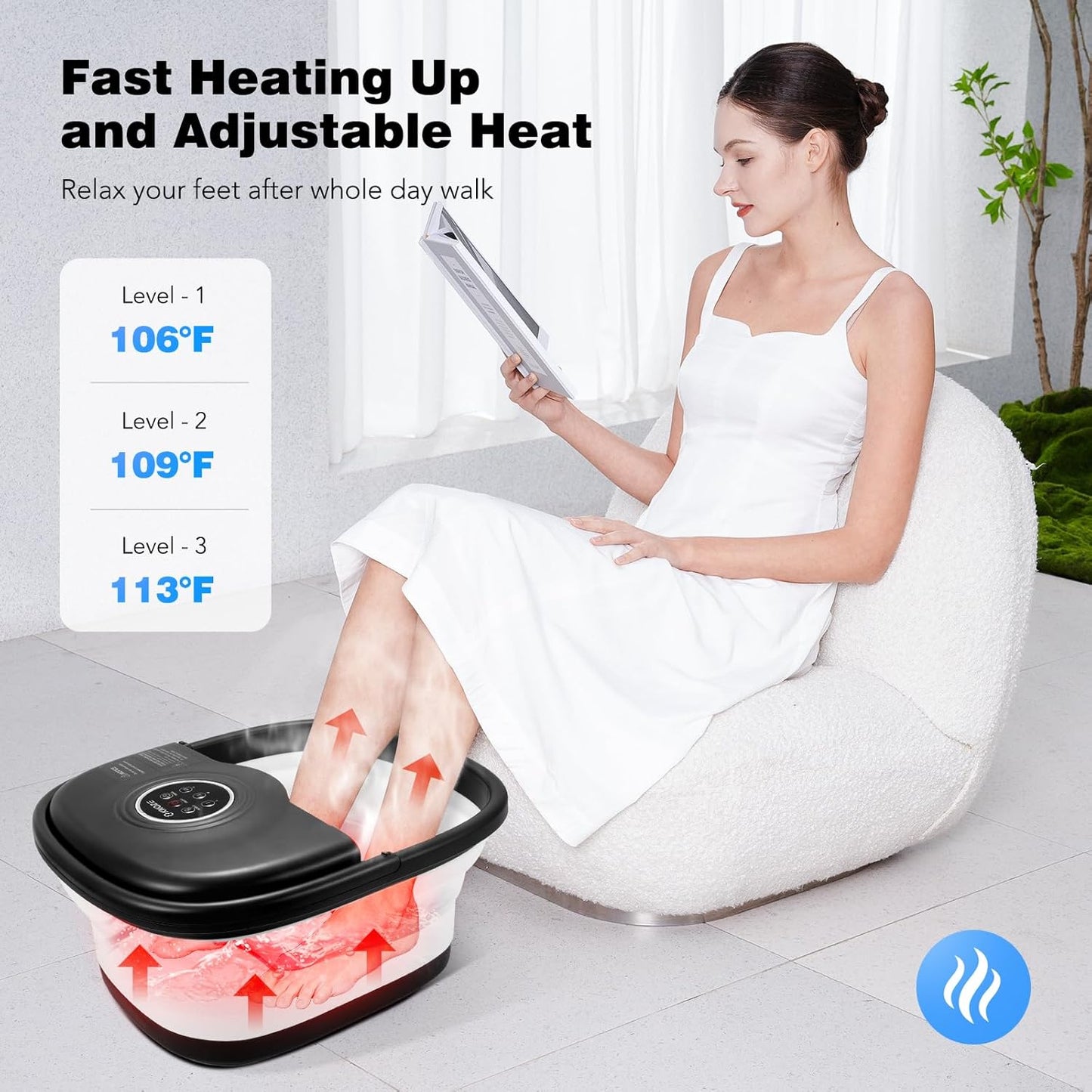 Claréa Foot Spa with Heat & Massage –  Remote Control, Bubbles & Rollers for Deep Relaxation at Home