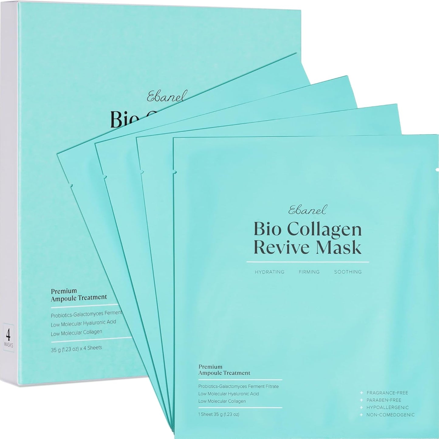 Collagen Bio Face Mask 4 Pack – Hydrating Korean Sheet Masks for Glowing